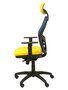 Silla de oficina Jorquera con mecanismo Sincro tapizada con Tela color Amarillo y malla color Azul. Equipada con lumbar 1D, Brazos 1D, Cabecero Fijo y Ruedas de nailon 50 mm