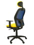 Silla de oficina Jorquera con mecanismo Sincro tapizada con Tela color Amarillo y malla color Azul. Equipada con lumbar 1D, Brazos 1D, Cabecero Fijo y Ruedas de nailon 50 mm