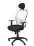 Silla de oficina Jorquera con mecanismo Sincro tapizada con Tela color Negro y malla color Blanco. Equipada con lumbar 1D, Brazos 1D, Cabecero Fijo y Ruedas de nailon 50 mm