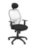 Silla de oficina Jorquera con mecanismo Sincro tapizada con Tela color Negro y malla color Blanco. Equipada con lumbar 1D, Brazos 1D, Cabecero Fijo y Ruedas de nailon 50 mm