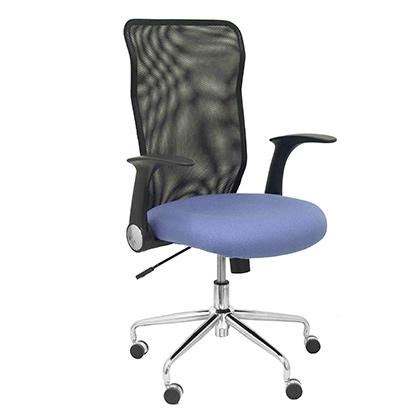 PIQUERAS Y CRESPO Silla Minaya con brazos abatibles, respaldo de malla negro y asiento azul claro