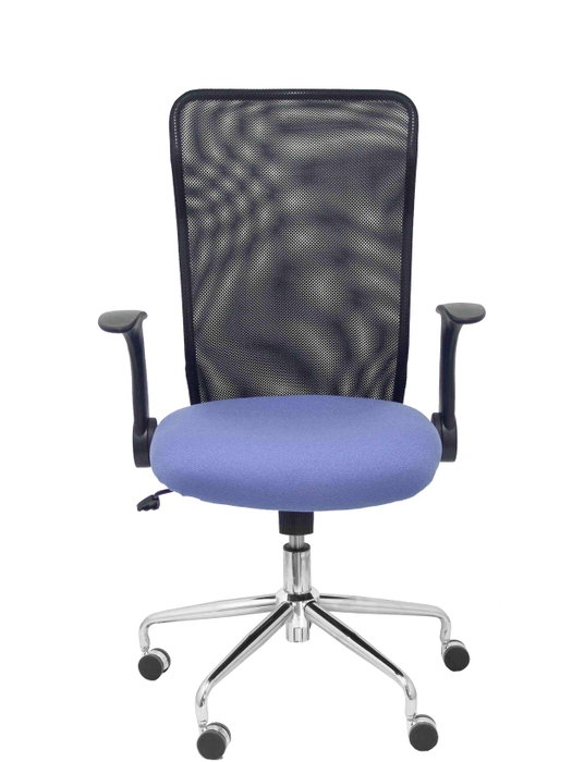 PIQUERAS Y CRESPO Silla Minaya con brazos abatibles, respaldo de malla negro y asiento azul claro