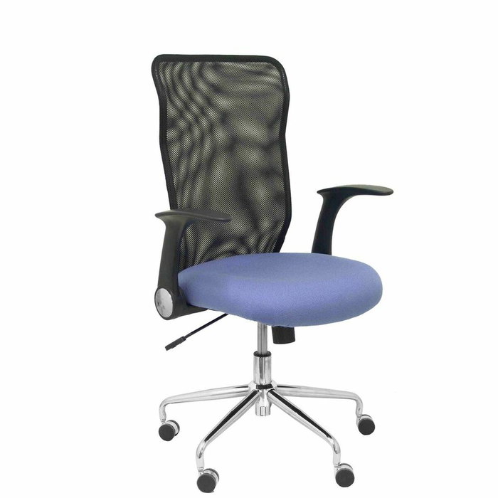 PIQUERAS Y CRESPO Silla Minaya con brazos abatibles, respaldo de malla negro y asiento azul claro