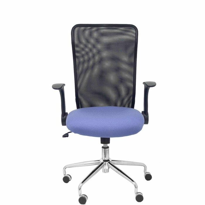 PIQUERAS Y CRESPO Silla Minaya con brazos abatibles, respaldo de malla negro y asiento azul claro