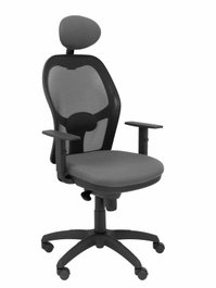 Silla de oficina Jorquera con mecanismo Sincro tapizada con Tela color Gris y malla color Negro. Equipada con lumbar 1D, Brazos 1D, Cabecero Fijo y Ruedas de nailon 50 mm