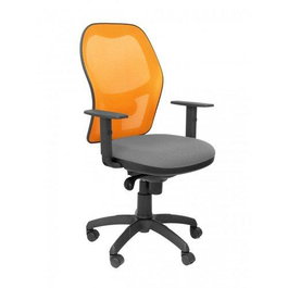 Silla de oficina Jorquera con mecanismo Sincro tapizada con Tela color Gris y malla color Naranja. Equipada con lumbar 1D, Brazos 1D y Ruedas de nailon 50 mm