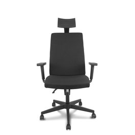 Silla de oficina I-Line con mecanismo Contacto permanente de doble maneta tapizada con Tela color Negro. Equipada con Base poliamida negra, Brazos 1D, Cabecero Fijo y Ruedas autofrenantes