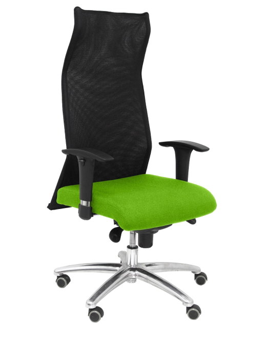 Sillón Albacete con mecanismo Sincro tapizada con Tela color Pistacho y malla color Negro. Equipado con Base aluminio, Brazos 1D y Ruedas de parqué Sillón Albacete con mecanismo Sincro tapizada con Tela color Pistacho y malla color Negro. Equipado con Base aluminio, Brazos 1D y Ruedas de parqué