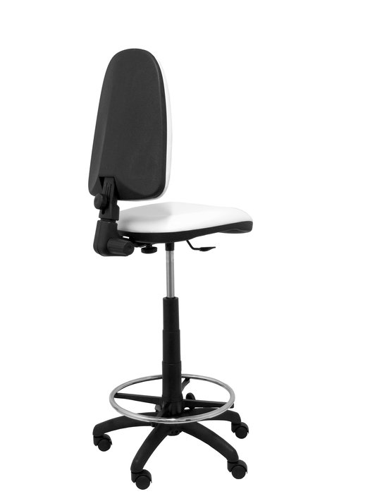 Taburete Aýna con mecanismo Contacto permanente básico tapizada con Similpiel color Blanco. Equipado con Base poliamida negra, Sin brazos y Ruedas de nailon 50 mm