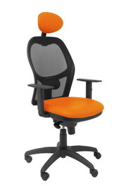 Silla de oficina Jorquera con mecanismo Sincro tapizada con Similpiel color Naranja y malla color Negro. Equipada con lumbar 1D, Brazos 1D, Cabecero Fijo y Ruedas de nailon 50 mm