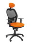 Silla de oficina Jorquera con mecanismo Sincro tapizada con Similpiel color Naranja y malla color Negro. Equipada con lumbar 1D, Brazos 1D, Cabecero Fijo y Ruedas de nailon 50 mm