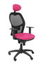 Silla de oficina Jorquera con mecanismo Sincro tapizada con Similpiel color Rosa y malla color Negro. Equipada con lumbar 1D, Brazos 1D, Cabecero Fijo y Ruedas de nailon 50 mm