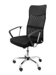 Silla de oficina Gontar con mecanismo Basculante tapizada con Tela color Negro. Equipada con Base cromada, Brazos fijos y Ruedas de parqué