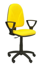 Silla de oficina Algarra con mecanismo Contacto permanente básico tapizada con Tela color Amarillo. Equipada con Base poliamida negra, Brazos fijos y Ruedas de nailon 50 mm