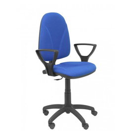 Silla de oficina Algarra con mecanismo Contacto permanente básico tapizada con Tela color Azul. Equipada con Base poliamida negra, Brazos fijos y Ruedas de nailon 50 mm