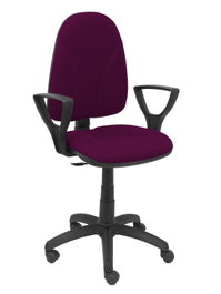 Silla de oficina Algarra con mecanismo Contacto permanente básico tapizada con Tela color Morado. Equipada con Base poliamida negra, Brazos fijos y Ruedas de nailon 50 mm