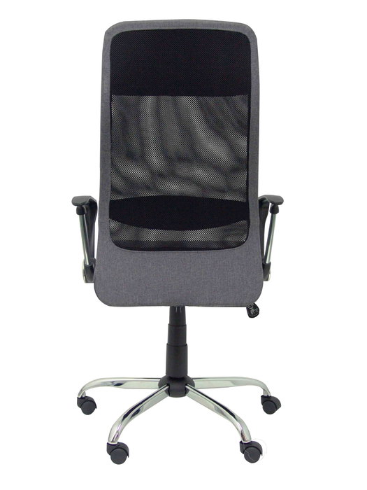 Silla de oficina Esteras con mecanismo Basculante tapizada con Tela color Gris y malla color Negro. Equipada con lumbar Fijo, Brazos fijos, Cabecero Fijo y Ruedas de nailon 50 mm