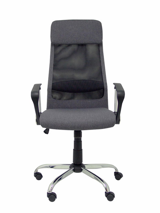 Silla de oficina Esteras con mecanismo Basculante tapizada con Tela color Gris y malla color Negro. Equipada con lumbar Fijo, Brazos fijos, Cabecero Fijo y Ruedas de nailon 50 mm
