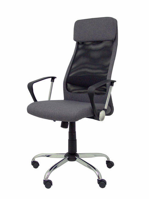 Silla de oficina Esteras con mecanismo Basculante tapizada con Tela color Gris y malla color Negro. Equipada con lumbar Fijo, Brazos fijos, Cabecero Fijo y Ruedas de nailon 50 mm
