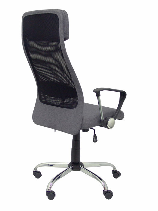 Silla de oficina Esteras con mecanismo Basculante tapizada con Tela color Gris y malla color Negro. Equipada con lumbar Fijo, Brazos fijos, Cabecero Fijo y Ruedas de nailon 50 mm
