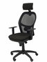 Silla de oficina Jorquera con mecanismo Sincro tapizada con Tela color Negro. Equipada con lumbar 1D, Brazos 1D, Cabecero 2D y Ruedas de nailon 50 mm