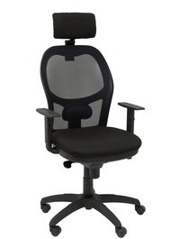 Silla de oficina Jorquera con mecanismo Sincro tapizada con Tela color Negro. Equipada con lumbar 1D, Brazos 1D, Cabecero 2D y Ruedas de nailon 50 mm