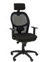 Silla de oficina Jorquera con mecanismo Sincro tapizada con Tela color Negro. Equipada con lumbar 1D, Brazos 1D, Cabecero 2D y Ruedas de nailon 50 mm