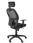 Silla de oficina Jorquera con mecanismo Sincro tapizada con Tela color Negro. Equipada con lumbar 1D, Brazos 1D, Cabecero 2D y Ruedas de nailon 50 mm