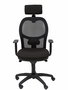 Silla de oficina Jorquera con mecanismo Sincro tapizada con Tela color Negro. Equipada con lumbar 1D, Brazos 1D, Cabecero 2D y Ruedas de nailon 50 mm