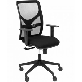 Silla de oficina Motilla con mecanismo Sincro tapizada con Tela color Negro. Equipada con lumbar 1D, Brazos 1D y Ruedas 65mm nailon