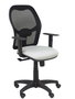 Silla de oficina Alocén con mecanismo Sincro tapizada con Tela color Gris claro y malla color Negro. Equipada con lumbar 1D, Brazos 1D y Ruedas de nailon 50 mm