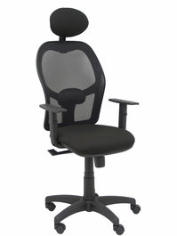Silla de oficina Alocén con mecanismo Sincro tapizada con Tela color Negro. Equipada con lumbar 1D, Brazos 1D, Cabecero Fijo y Ruedas de nailon 50 mm