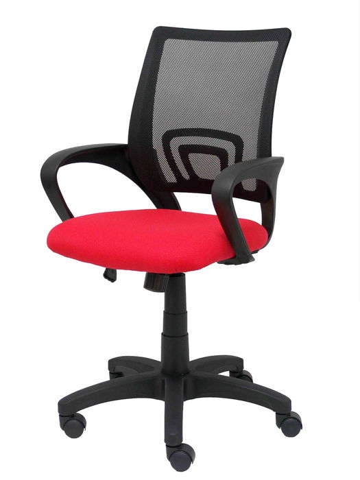Silla Piqueras Y Crespo Vianos Brazos Fijos Mecanismo Basculante Con Regulador De Presion Elevacion Del Asiento En Altura Ruedas Nylon Respaldo Malla Transpirable Negra Y Tapizado Bali Rojo