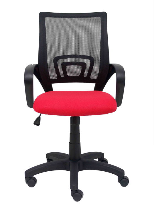 Silla Piqueras Y Crespo Vianos Brazos Fijos Mecanismo Basculante Con Regulador De Presion Elevacion Del Asiento En Altura Ruedas Nylon Respaldo Malla Transpirable Negra Y Tapizado Bali Rojo
