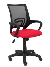 Silla de oficina Vianos con mecanismo Basculante tapizada con Tela color Rojo y malla color Negro. Equipada con lumbar Fijo, Brazos fijos y Ruedas de nailon 50 mm