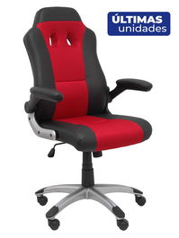 Silla gaming Talave con mecanismo Basculante tapizada con Similpiel color Rojo. Equipada con Base poliamida gris, Brazos abatibles y Ruedas de nailon 50 mm