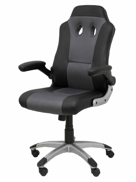 Silla gaming Talave con mecanismo Basculante tapizada con Similpiel color Negro. Equipada con Base poliamida gris, Brazos abatibles y Ruedas de nailon 50 mm