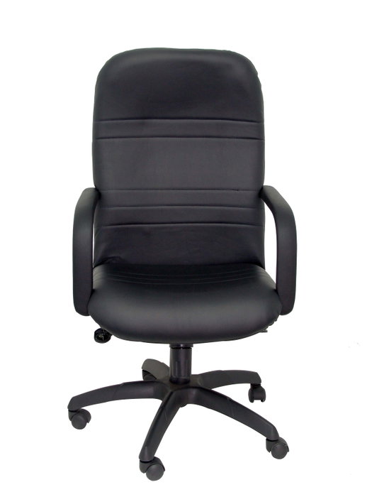 Sillón Letur con mecanismo Basculante avanzado tapizada con Tela color Negro. Equipado con Base poliamida negra, Brazos fijos y Ruedas de nailon 50 mm