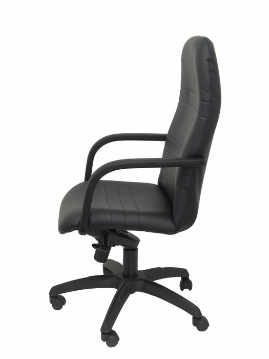 Sillón Letur con mecanismo Basculante avanzado tapizada con Tela color Negro. Equipado con Base poliamida negra, Brazos fijos y Ruedas de nailon 50 mm