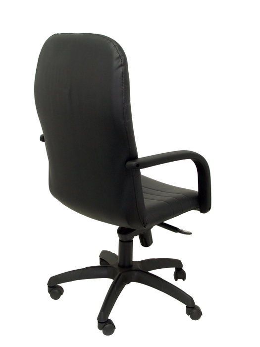 Sillón Letur con mecanismo Basculante avanzado tapizada con Tela color Negro. Equipado con Base poliamida negra, Brazos fijos y Ruedas de nailon 50 mm