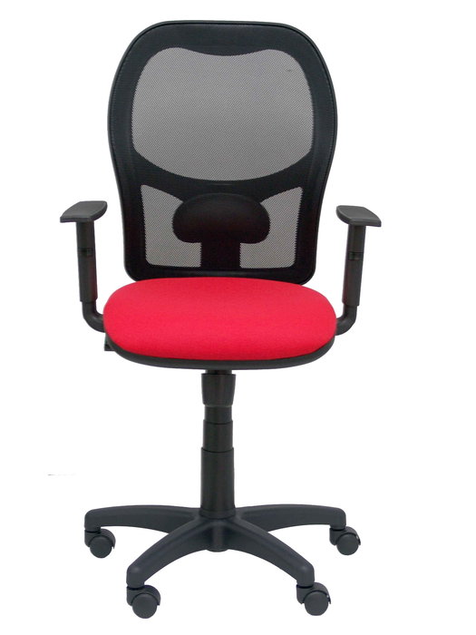 Silla de oficina Alocén con mecanismo Sincro tapizada con Tela color Rojo y malla color Negro. Equipada con lumbar 1D, Brazos 1D y Ruedas de nailon 50 mm Silla de oficina Alocén con mecanismo Sincro tapizada con Tela color Rojo y malla color Negro. Equipada con lumbar 1D, Brazos 1D y Ruedas de nailon 50 mm