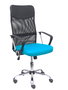 Silla de oficina Gontar con mecanismo Basculante tapizada con Tela color Turquesa y malla color Negro. Equipada con Base cromada, Brazos fijos y Ruedas de parqué