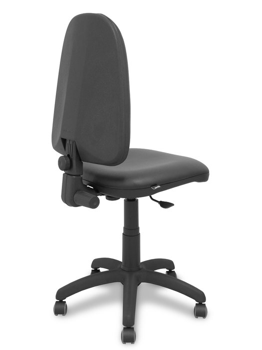 Silla de oficina Aýna con mecanismo Contacto permanente básico tapizada con Similpiel color Negro. Equipada con Base poliamida negra, Sin brazos y Ruedas de parqué