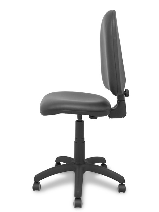 Silla de oficina Aýna con mecanismo Contacto permanente básico tapizada con Similpiel color Negro. Equipada con Base poliamida negra, Sin brazos y Ruedas de parqué