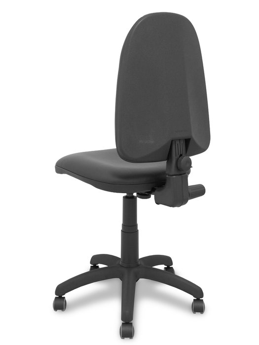 Silla de oficina Aýna con mecanismo Contacto permanente básico tapizada con Similpiel color Negro. Equipada con Base poliamida negra, Sin brazos y Ruedas de parqué