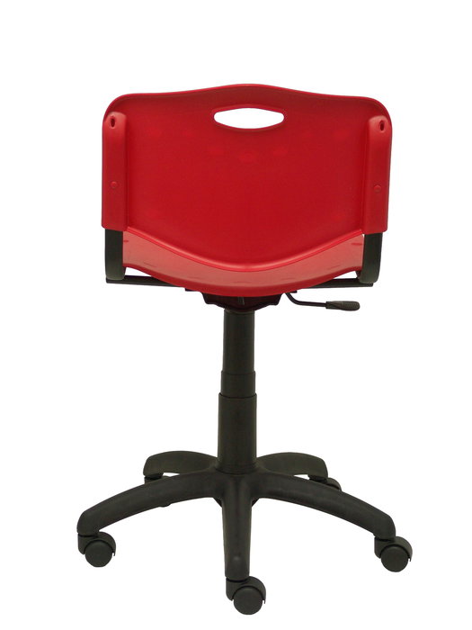 Silla de oficina Robledo con mecanismo Giratorio de PVC color Rojo. Equipada con Base poliamida negra, Sin brazos y Ruedas de nailon 50 mm