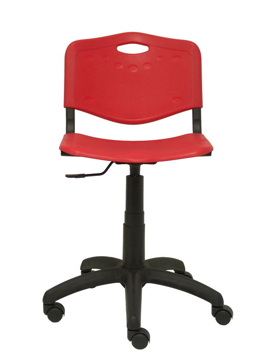 Silla de oficina Robledo con mecanismo Giratorio de PVC color Rojo. Equipada con Base poliamida negra, Sin brazos y Ruedas de nailon 50 mm