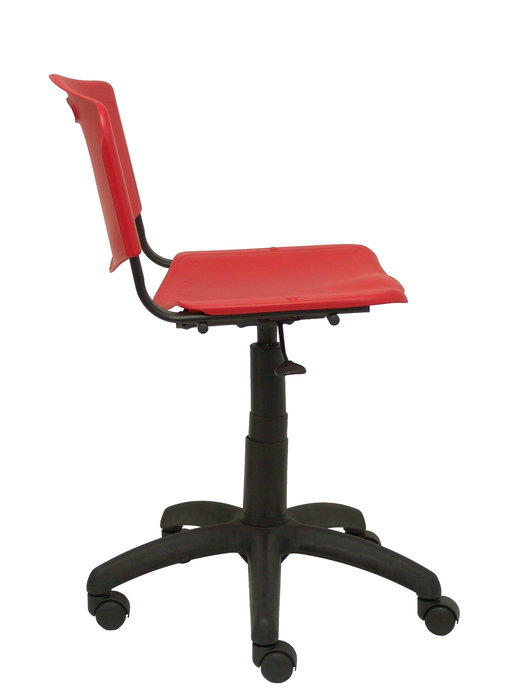 Silla de oficina Robledo con mecanismo Giratorio de PVC color Rojo. Equipada con Base poliamida negra, Sin brazos y Ruedas de nailon 50 mm