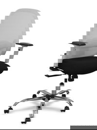 Silla de oficina Cilanco con mecanismo Sincro tapizada con Tela color Negro y malla color Blanco. Equipada con lumbar 1D, Brazos 1D y Ruedas de parqué