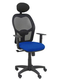 Silla de oficina Alocén con mecanismo Sincro tapizada con Tela color Azul y malla color Negro. Equipada con lumbar 1D, Brazos 1D, Cabecero Fijo y Ruedas de nailon 50 mm